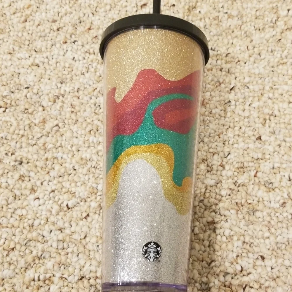 New! STARBUCKS Gold with Red Green and Silver Combo Tumbler